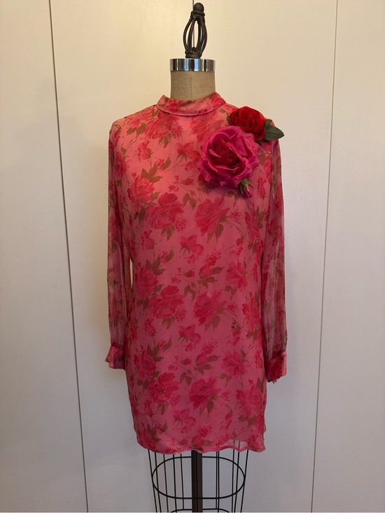 Johnatan Logan Dresses & Skirts - 60’s Pink Floral Sheer Long-Sleeve Shift Dress with Flower Accent
